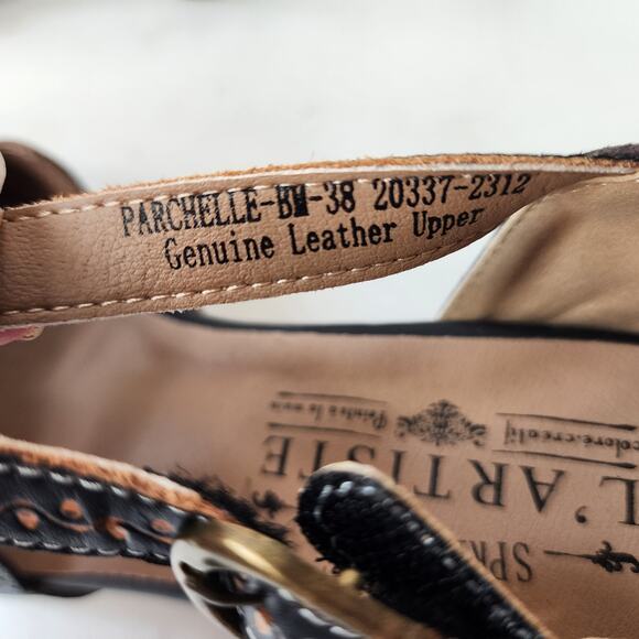 L'Artiste Spring Step Parchelle Mary Jane Heels EU 38 US 7.5-8 Black Leather - Picture 8 of 11